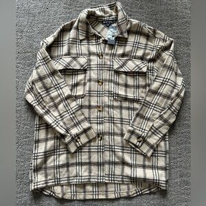 Motel Rocks Plaid Shacket in Beige and Black